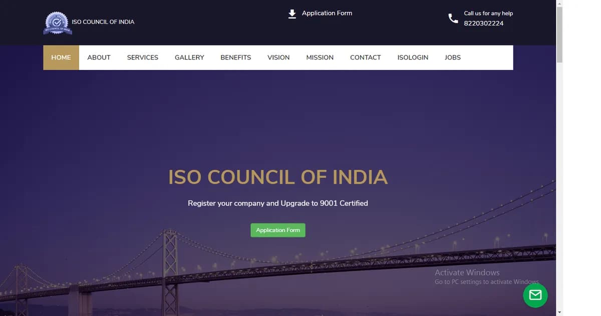 ISO Council of India web project by Sisesoft