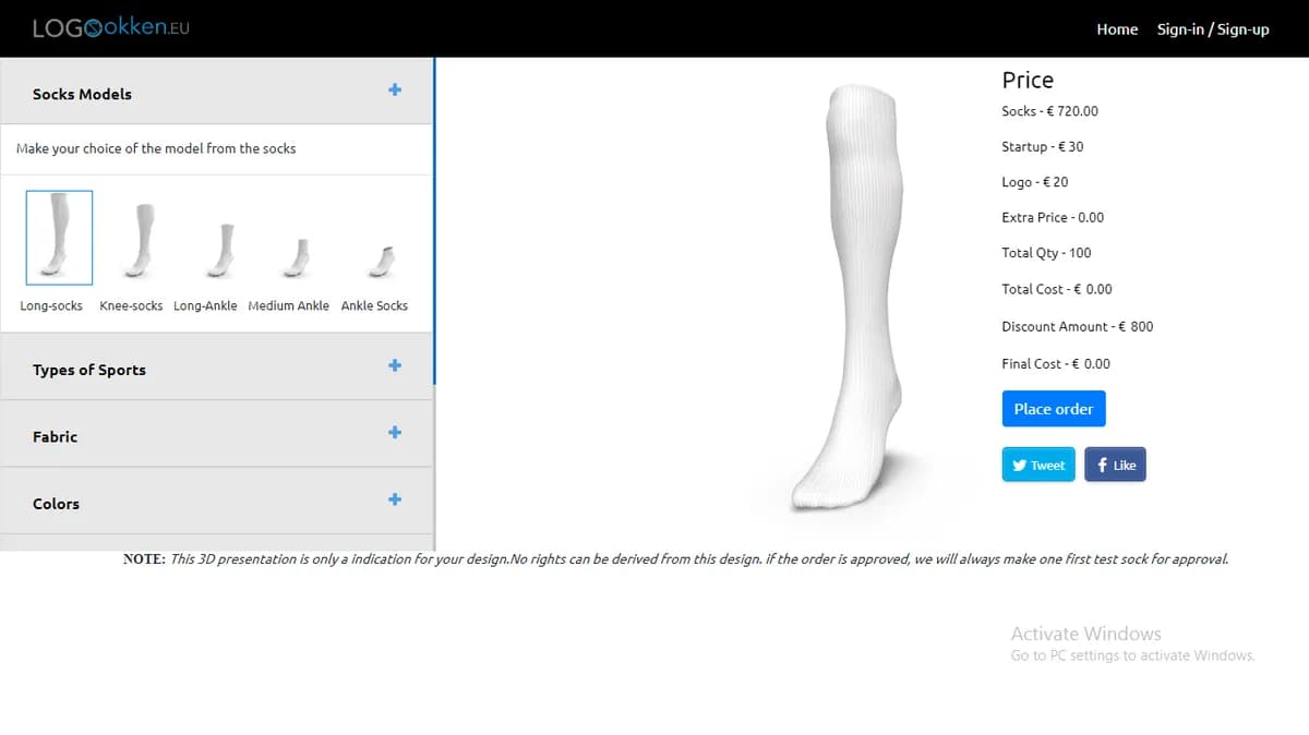 Logosokken 3D sock configurator built by Sisesoft